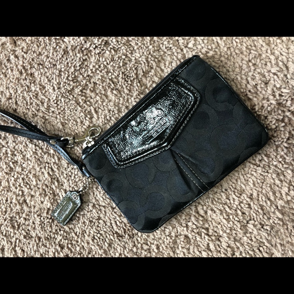 Coach black monogram wristlet